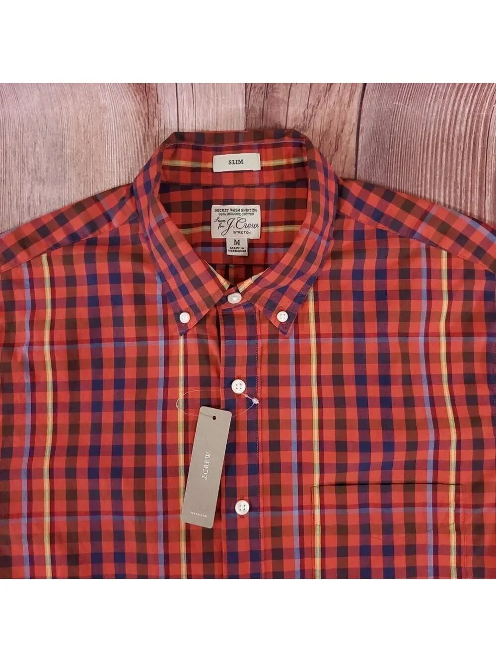 J Crew Mens Medium Secret Wash Slim Fit Long Sleeve Button Down Shirt Stretch